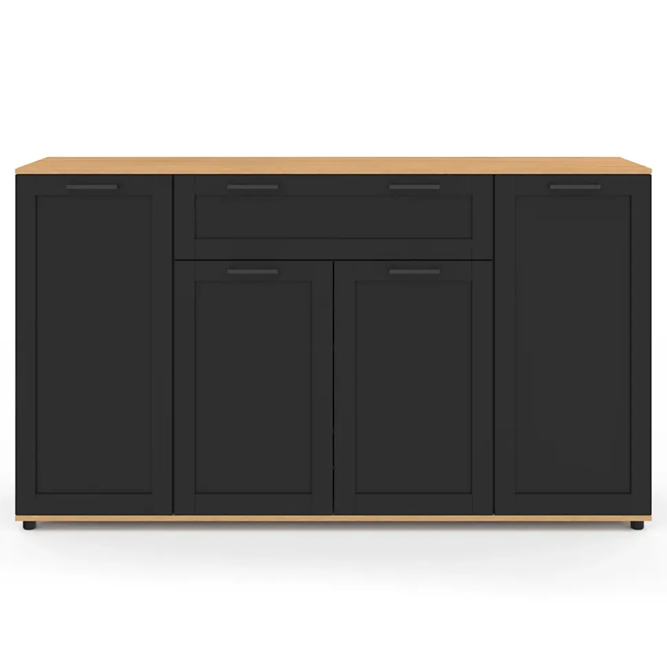 Buffet 140 cm VITO 4 portes et 1 tiroir noir et bois