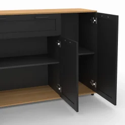 Buffet 140 cm VITO 4 portes et 1 tiroir noir et bois