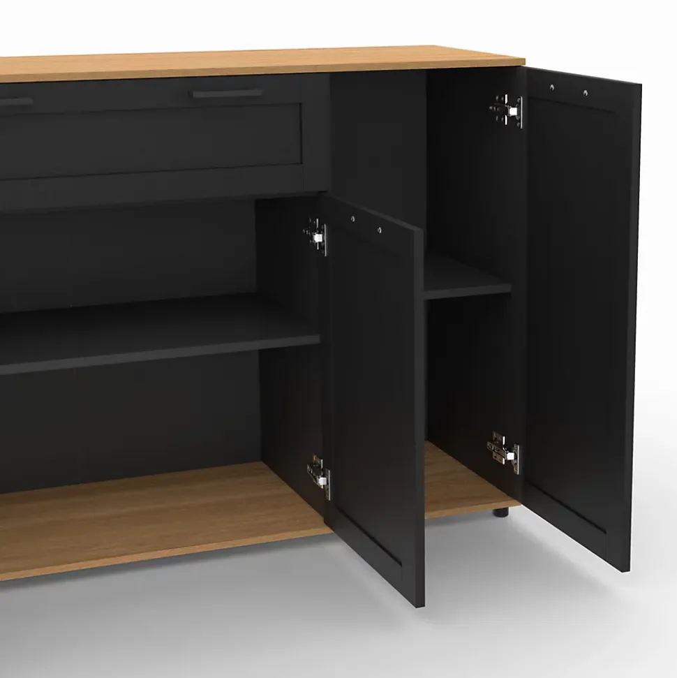 Buffet 140 cm VITO 4 portes et 1 tiroir noir et bois