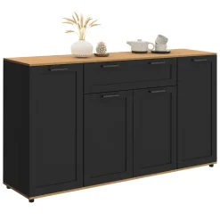 Buffet 140 cm VITO 4 portes et 1 tiroir noir et bois