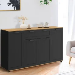 Buffet 140 cm VITO 4 portes et 1 tiroir noir et bois