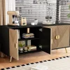 Buffet - Meuble de Rangement avec Poignées demi-Cercle + Charnières Soft-Close - MDF + PB - 160x40x75 cm - Marron + Noir