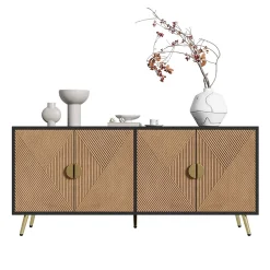 Buffet - Meuble de Rangement avec Poignées demi-Cercle + Charnières Soft-Close - MDF + PB - 160x40x75 cm - Marron + Noir