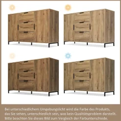 Buffet - Meuble de Rangement avec 2 Portes et 3 Tiroirs, Bois Massif, Marron, 120x40x76 cm