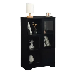 Buffet - Meuble de Rangement Moderne avec Tiroir et Portes en Verre, Buffet en MDF avec Espace ouvert, 65 x 30 x 100 cm, Noir