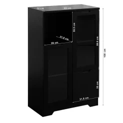 Buffet - Meuble de Rangement Moderne avec Tiroir et Portes en Verre, Buffet en MDF avec Espace ouvert, 65 x 30 x 100 cm, Noir