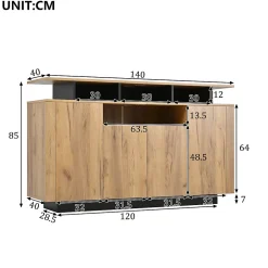 Buffet - Meuble de Rangement avec 4 Portes et 3 Étagères Ouvertes, Meuble d'Entrée - en Panneaux de Particules - Bois Naturel