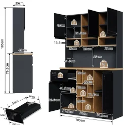 Buffet - Meuble d'Entrée Avec Tiroirs Et Portes, Étagères Réglables Et Niches Ouvertes, MDF - Gris Noir
