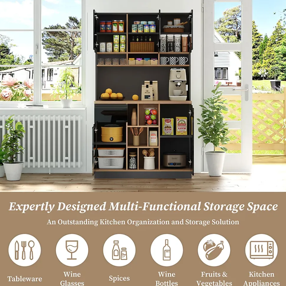 Buffet - Meuble d'Entrée Avec Tiroirs Et Portes, Étagères Réglables Et Niches Ouvertes, MDF - Gris Noir