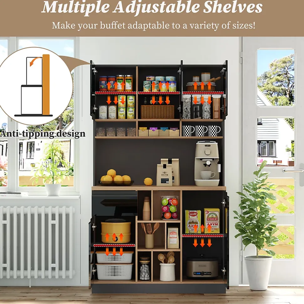 Buffet - Meuble d'Entrée Avec Tiroirs Et Portes, Étagères Réglables Et Niches Ouvertes, MDF - Gris Noir