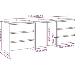 Buffet 3 pcs chêne artisanal bois d'ingénierie vidaXL