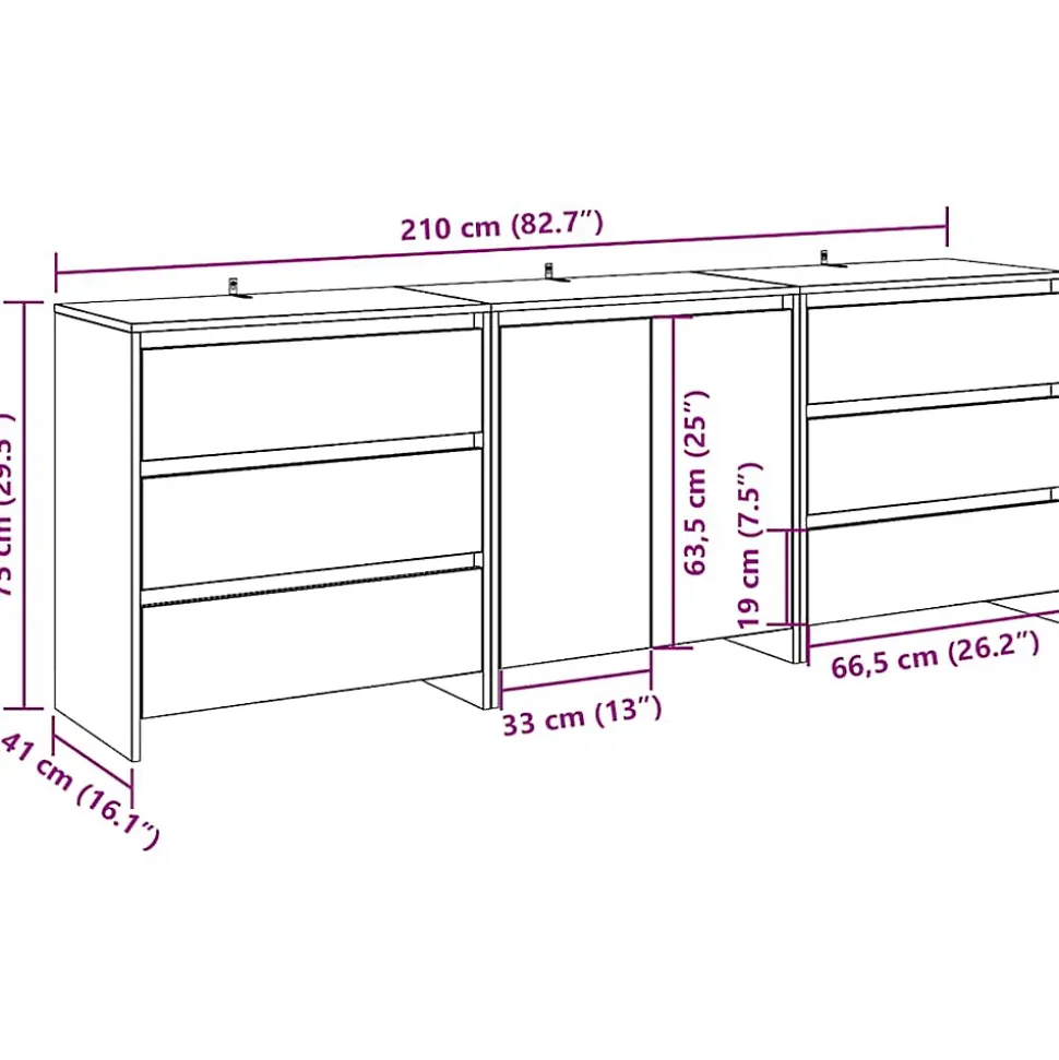 Buffet 3 pcs chêne artisanal bois d'ingénierie vidaXL