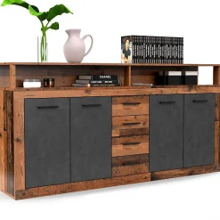 Buffet 4 Portes & 4 Tiroirs "Luna" 190cm Marron & Gris