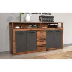 Buffet 4 Portes & 4 Tiroirs "Luna" 190cm Marron & Gris