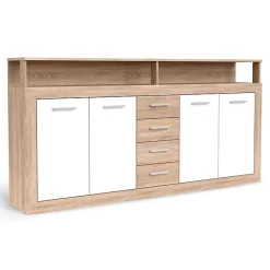 Buffet 4 Portes & 4 Tiroirs "Luna" 190cm Naturel & Blanc