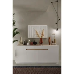 Buffet 4 portes 1 tiroir collection FANZY. Coloris blanc laqué & chene Cadiz