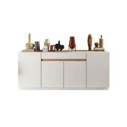 Buffet 4 portes 1 tiroir collection FANZY. Coloris blanc laqué & chene Cadiz