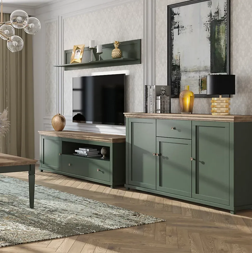 Buffet 3 portes 1 tiroir Martin Vert et Bois