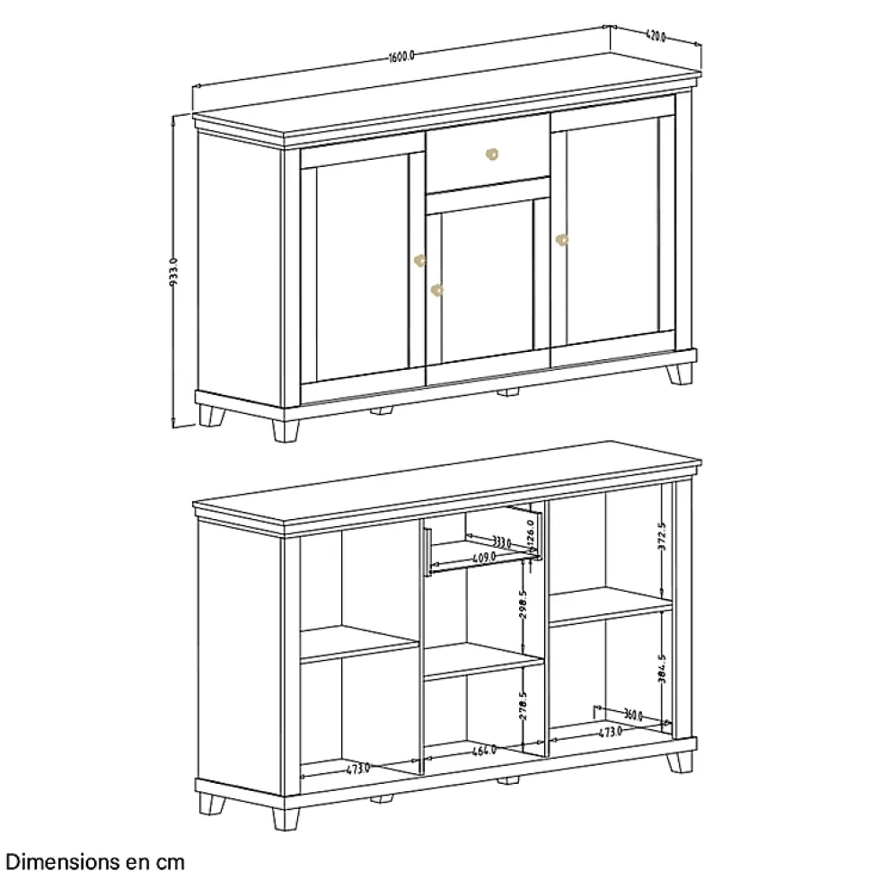 Buffet 3 portes 1 tiroir Martin Vert et Bois