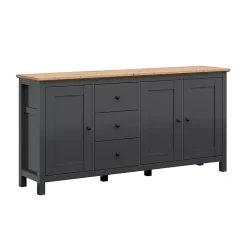Buffet 3 portes 3 tiroirs Duck Gris anthracite et Bois