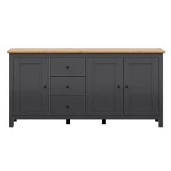 Buffet 3 portes 3 tiroirs Duck Gris anthracite et Bois