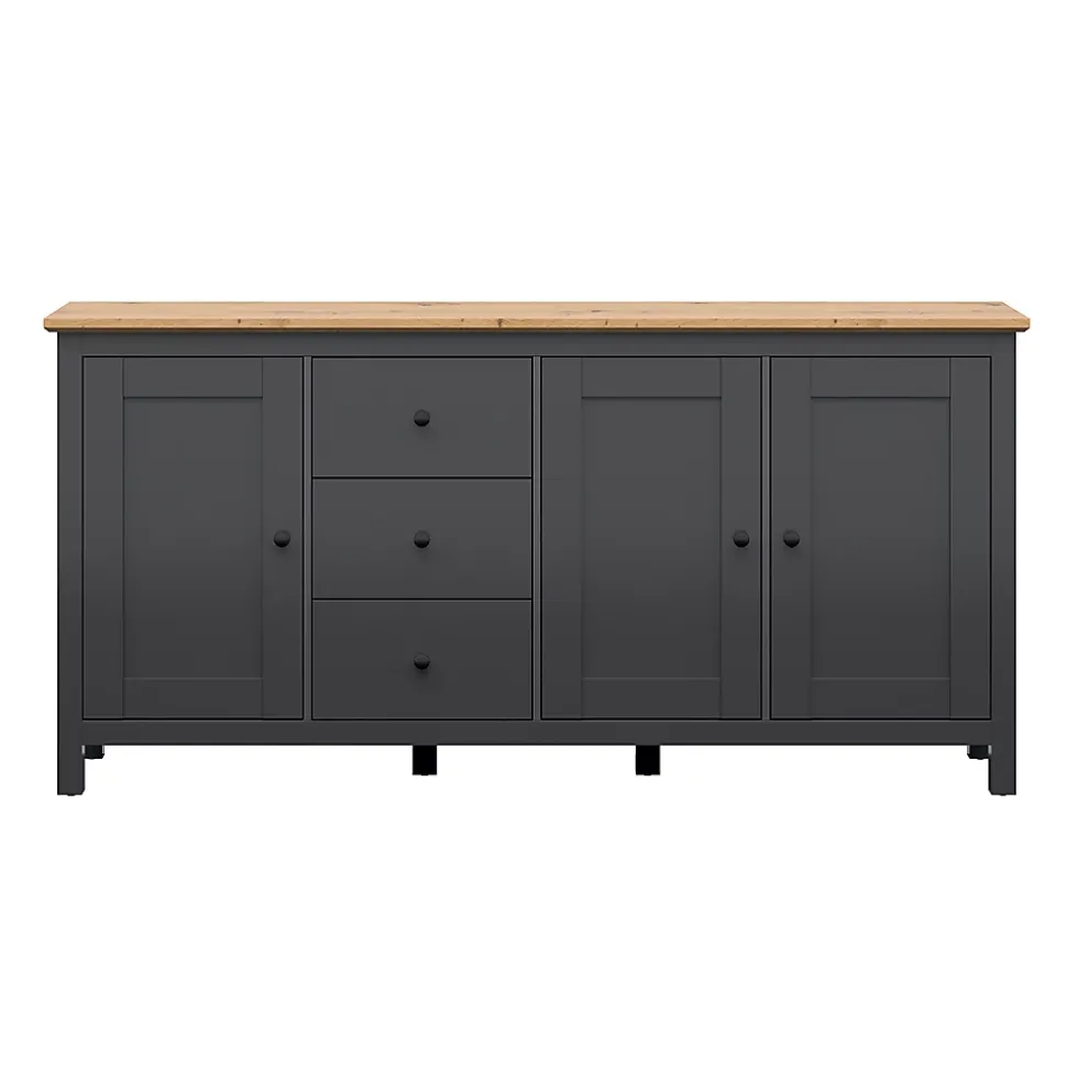 Buffet 3 portes 3 tiroirs Duck Gris anthracite et Bois