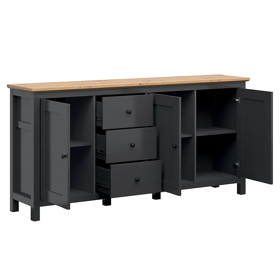 Buffet 3 portes 3 tiroirs Duck Gris anthracite et Bois