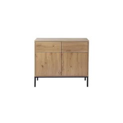 Buffet 2 Portes 2 Tiroirs Décor Chêne L90 x H80 cm - LENNY
