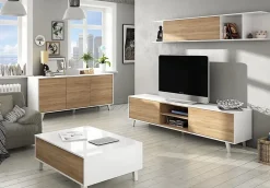 Buffet 3 portes 154 x 41 x 75 cm chêne canadian-blanc brillant
