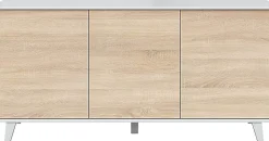 Buffet 3 portes 154 x 41 x 75 cm chêne canadian-blanc brillant