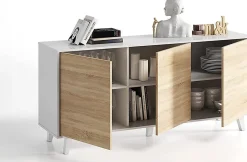 Buffet 3 portes 154 x 41 x 75 cm chêne canadian-blanc brillant