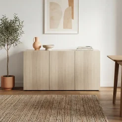 Buffet 3 portes effet chêne GoodHome Atomia H. 75 x L. 150 x P. 47 cm
