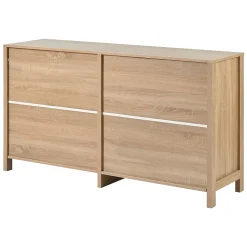 Buffet 4 Portes en Bois avec Cannage et Poignées Métal - Style Scandinave - Rangement Salon - Couleur Naturelle - 145x40x80 cm