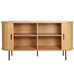 Buffet 2 portes en mélaminé et acier 140 cm beige Oviala