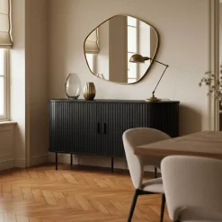 Buffet 2 portes en mélaminé et acier 140 cm noir Oviala