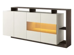 Buffet 4 portes et 4 niches avec LEDs - Beige et Naturel foncé - IDESIA