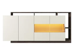 Buffet 4 portes et 4 niches avec LEDs - Beige et Naturel foncé - IDESIA