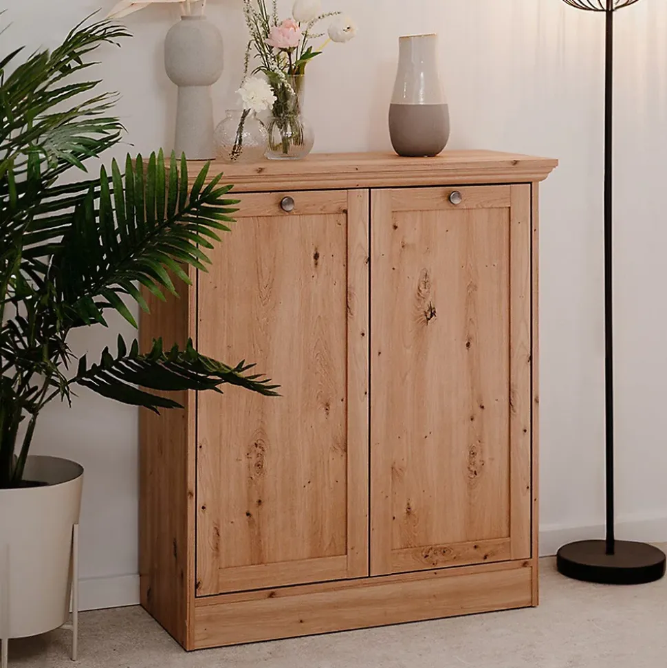 Buffet 2 portes et 2 tablettes avec poignées boutons en métal L80 cm - TIMBER