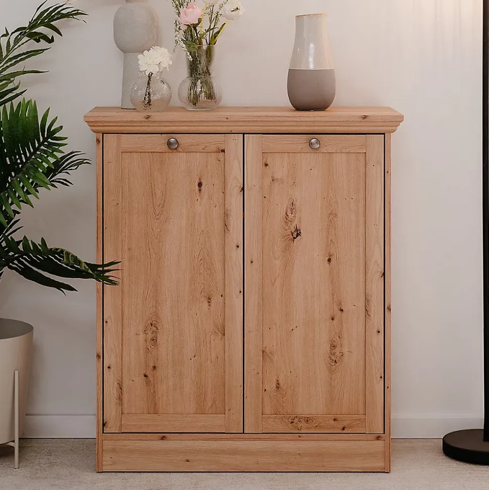 Buffet 2 portes et 2 tablettes avec poignées boutons en métal L80 cm - TIMBER