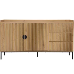 Buffet 2 portes et 3 tiroirs en acier et MDF décor mélaminé beige Oviala