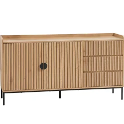 Buffet 2 portes et 3 tiroirs en acier et MDF décor mélaminé beige Oviala