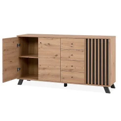 Buffet 3 portes et 4 tiroirs décor chêne artisan L160 cm - LUBLIN