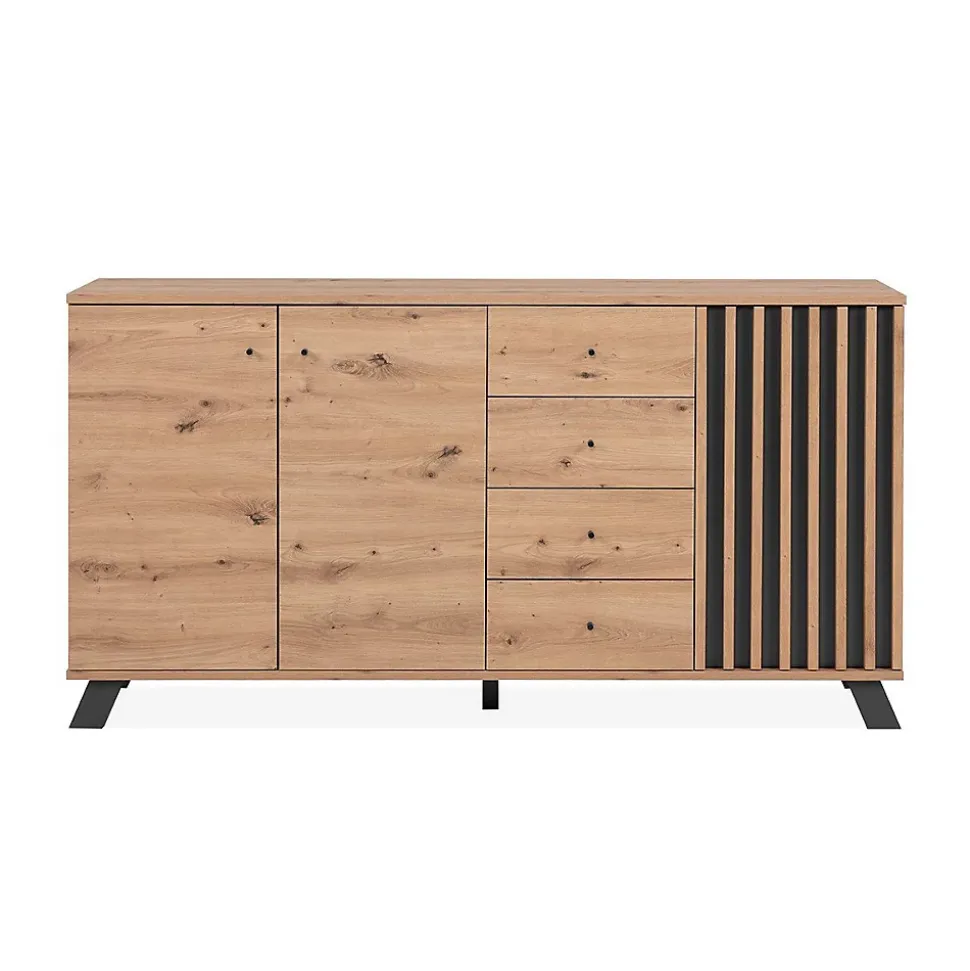 Buffet 3 portes et 4 tiroirs décor chêne artisan L160 cm - LUBLIN