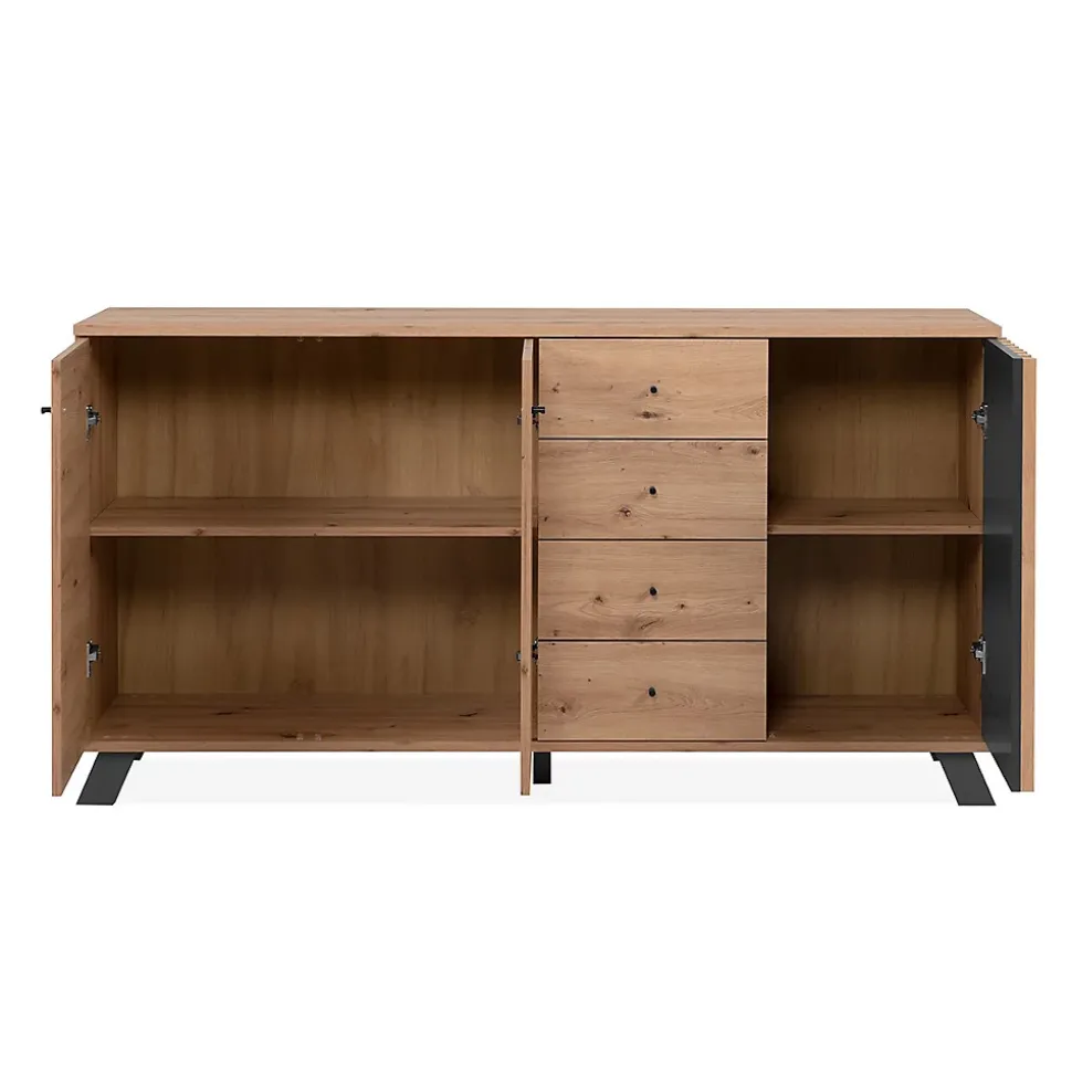 Buffet 3 portes et 4 tiroirs décor chêne artisan L160 cm - LUBLIN
