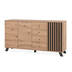 Buffet 3 portes et 4 tiroirs décor chêne artisan L160 cm - LUBLIN