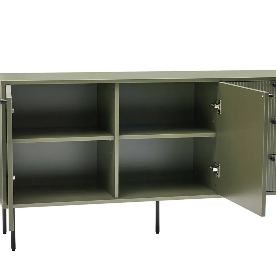 Buffet 2 portes et 3 tiroirs décor mélaminé 150 cm vert olive Oviala
