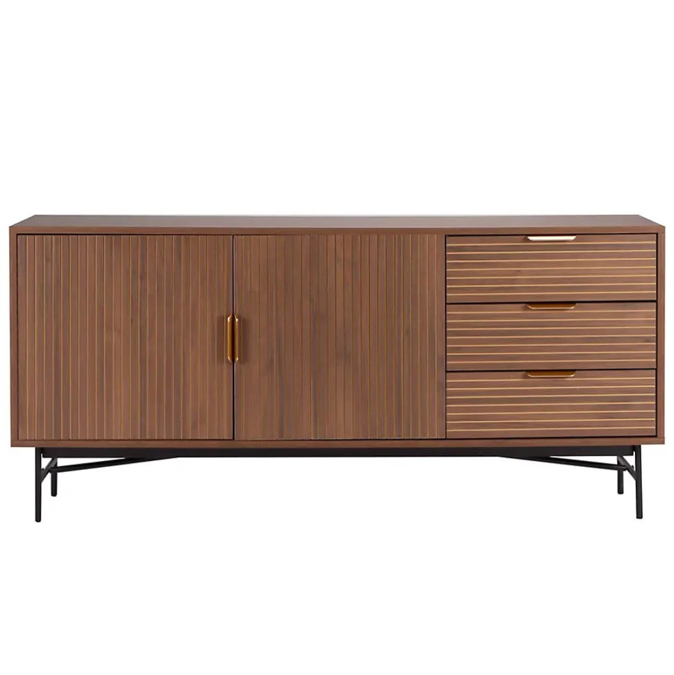 Buffet 2 portes et 3 tiroirs en mélaminé et acier 160 cm marron Oviala