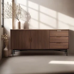 Buffet 2 portes et 3 tiroirs en mélaminé et acier 160 cm marron Oviala