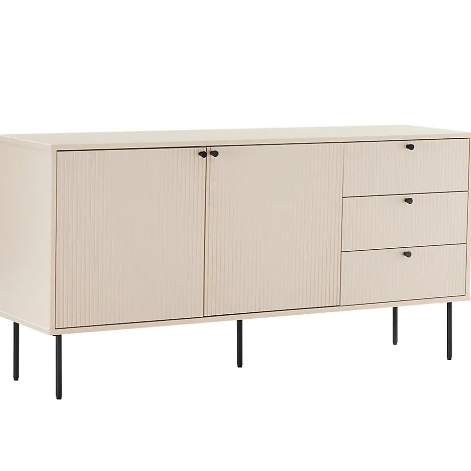 Buffet 2 portes et 3 tiroirs décor mélaminé 150 cm beige Oviala