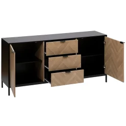Buffet 2 portes et 3 tiroirs en bois et métal CHEVRONS
